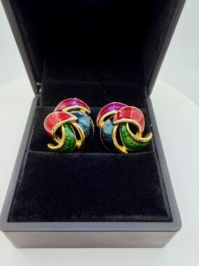 Multicolor Enamel Gold-Tone Knot Clip-On Earrings - Women Jewelry